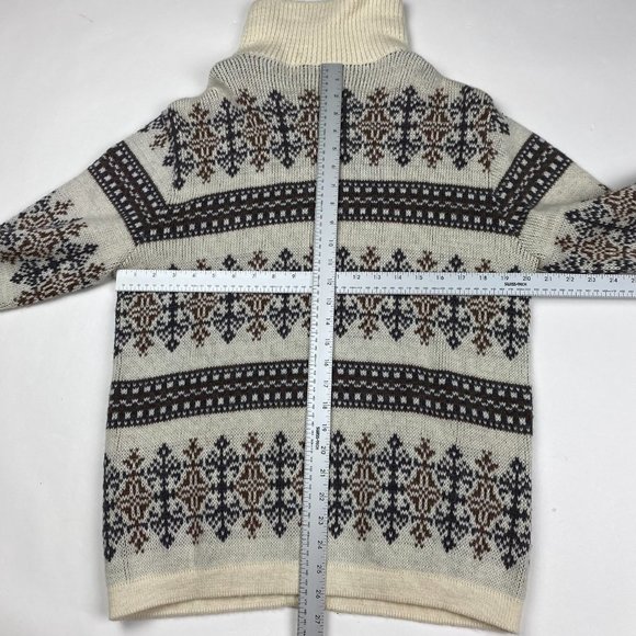Vintage White Ram Mohair Blend Cardigan Sweater Mens Medium Zip Fair Isle Nordic - Picture 7 of 9